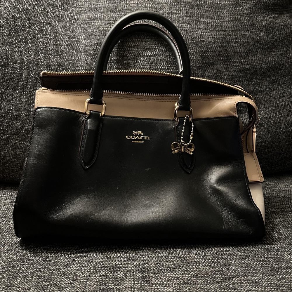 Coach X Selena Gomez Satchel Bag Womens Medium Black Colorblock Bow Leather